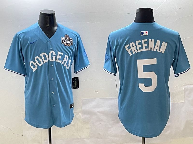 Men Los Angeles Dodgers #5 Freeman Light Blue Throwback Game 2025 Nike MLB Jersey style 16->los angeles dodgers->MLB Jersey